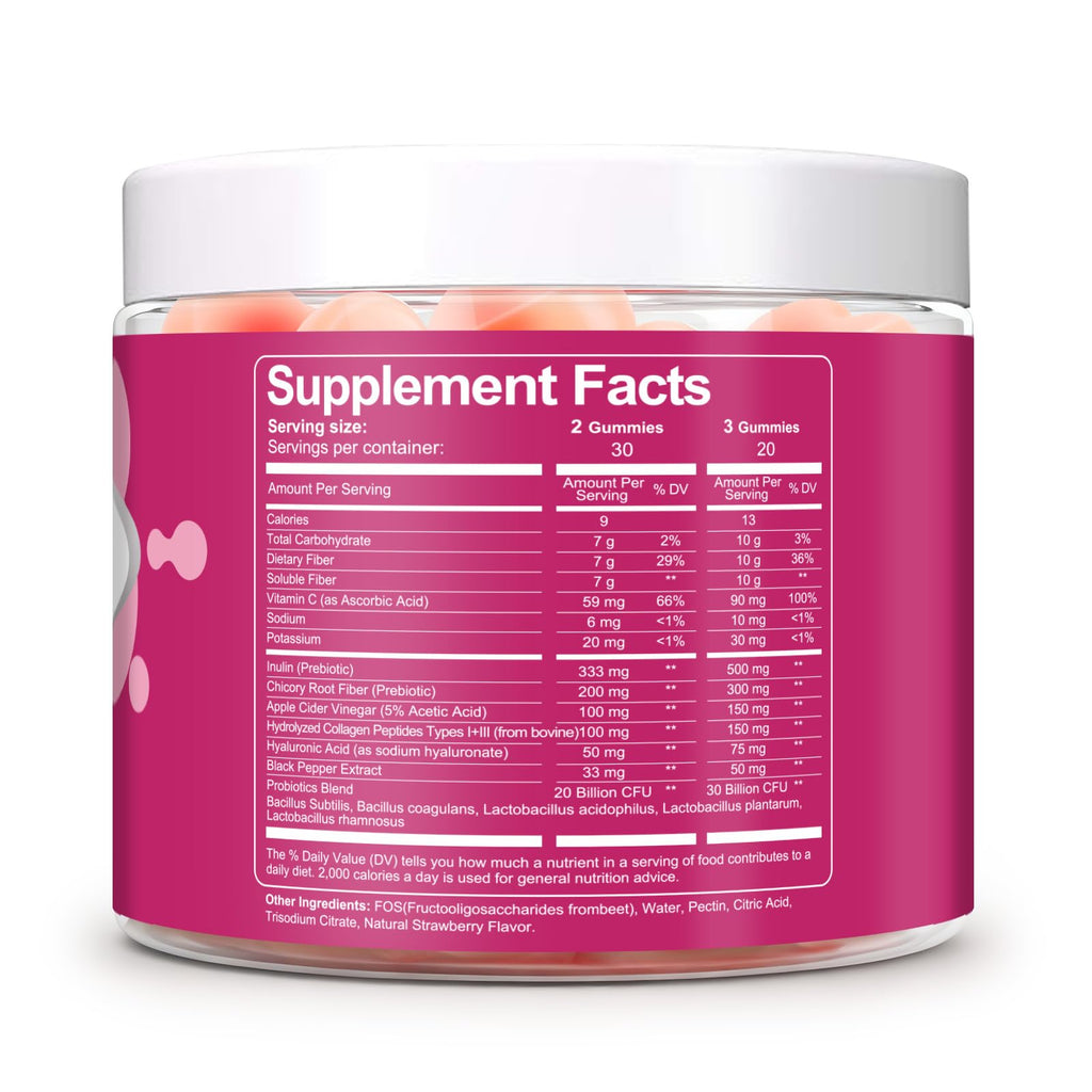 Migcopat 10G Fiber Gummies, with Collagen Peptides, Hyaluronic Acid, Vitamin C, ACV & 30 Billion CFU Probiotics – Sugar Free Collagen Gummies for Skin, Hair & Nails – Digestive Support – 120 Cts
