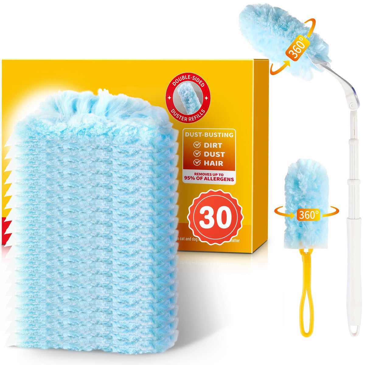 Duster Refills for Swiffer Duster with 3ft Extension Pole & Short Grip 30ct