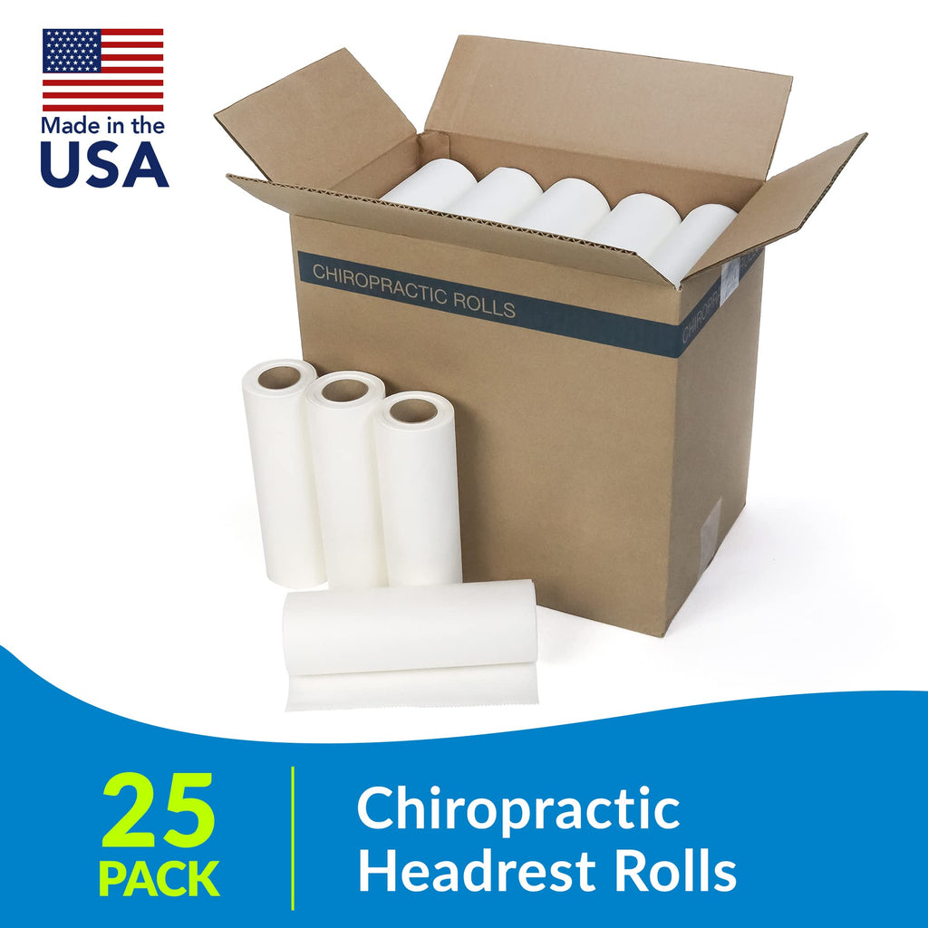 TIDI 618 Avalon Single-Use Chiropractic Headrest Paper Roll, White, 8.5” x 125’ (Pack of 25) ― Premium Crepe Paper ― Hygienic Barrier ― for Chiropractic Offices & More ― Medical Supplies