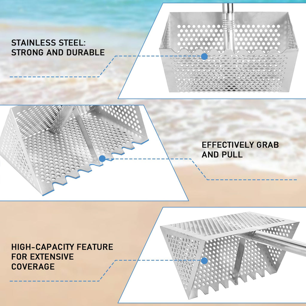 Sand Flea Rake, 65" Stainless Steel Long Handle Sand Sifter for The Beach