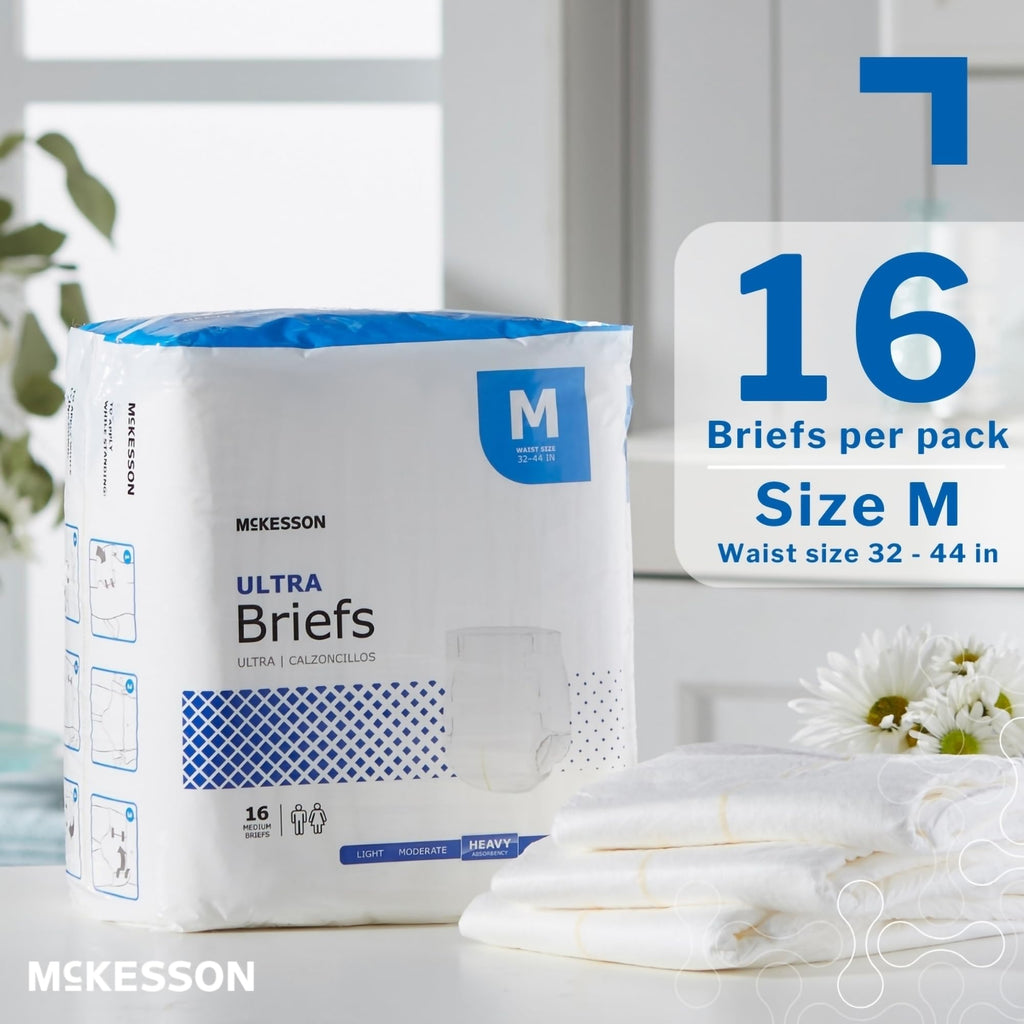 McKesson Ultra Briefs, [96 Count], Size M, 32-44 in. Incontinence Adult Diapers, Heavy Absorbency, Unisex, Disposable, Elastic Leg Gathers and Contoured Fit for Men and Women