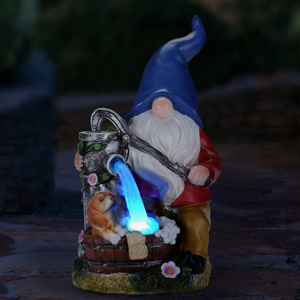 Panven Garden Gnome Statue, Gnome Decoration for Yard with Blue Solar Light, Patio Porch Yard Garden Decor for Outside, Lawn Ornament