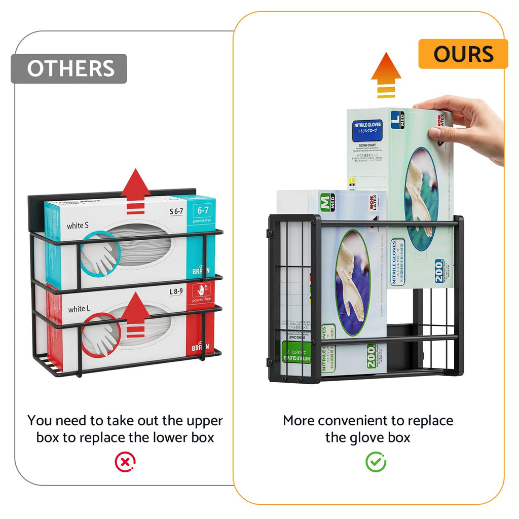 THYGIFTREE Magnetic Glove Holder for 2 Boxes, Wall Mount Metal Rubber Latex Disposable Gloves Tissue Dispenser for Toolbox Garage Workshop Kitchen Fridge