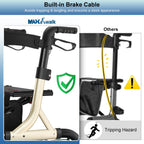 MAXWALK Walkers for Seniors, Rollator Walker with Seat, 12" Big Rubber Wheels All Terrain Rollator Walker with Backrest, Built-in Cable, Cup Holder, Foldable and Height Adjustment for Seniors, Gold