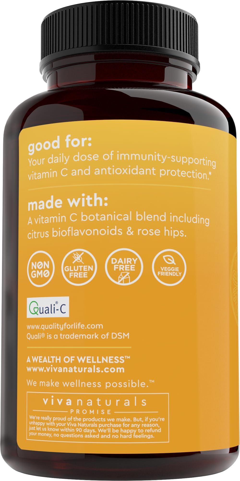Viva Naturals Vitamin C, 1000 mg, 250 Vegetarian Capsules – with Citrus Bioflavonoids & Rose HIPS, Non-GMO for Immune Support & Antioxidant Protection