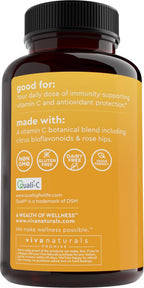 Viva Naturals Vitamin C, 1000 mg, 250 Vegetarian Capsules – with Citrus Bioflavonoids & Rose HIPS, Non-GMO for Immune Support & Antioxidant Protection