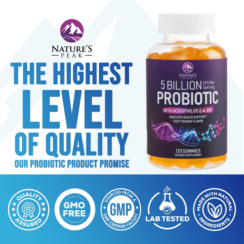 Probiotic Gummies - 5 Billion CFU Per Serving & Top 6 Pro Biotic Strains - Daily Probiotic Gummy Supplement for Women, Men & Teens - Natural Digestive Health, “Good” Gut & Immune Support - 120 Count