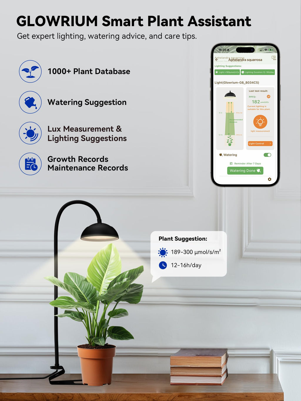 GLOWRIUM Smart Grow Lights for Indoor Plants,Full Spectrum Desk Plant Light