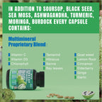 Soursop Graviola Supplement with Sea Moss, Moringa, Turmeric, Black Seed Oil, Oregano, Ashwagandha | 20-in-One Herbal extracts for Overall Health-Enhancing | Vegan, Non-GMO | 60 Capsules