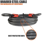 BV Heavy-Duty 30FT Security Cable with Loops - 10mm (3/8 Inch) Cut-Resistant Braided Steel Cable - Versatile & Weatherproof - Security Chain for Padlock, Chain Lock, Wire Lock