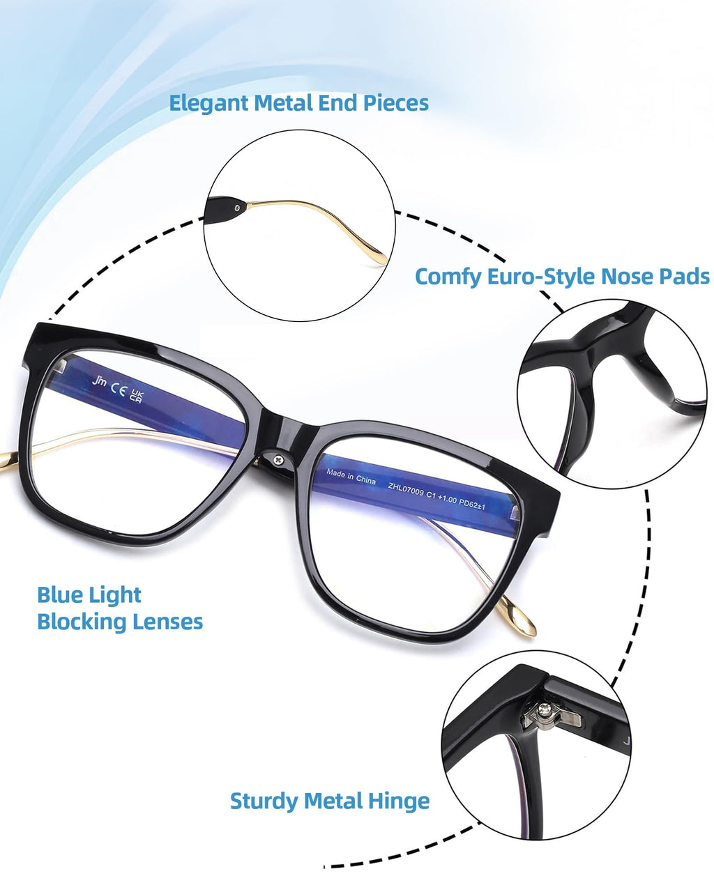 JM Oversized Reading Glasses for Women - Square Stylish Readers for Woman Men/W Blue Light Blocking Trendy Womens Computer Reader Eye Glass Fashion Bluelight Eyeglasses/W Large Frames Clear Lens(1.50)