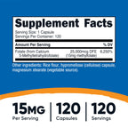 Nutricost L-Methylfolate 15mg, 120 Capsules (5-MTHF) - Vegan, Non-GMO, Gluten Free