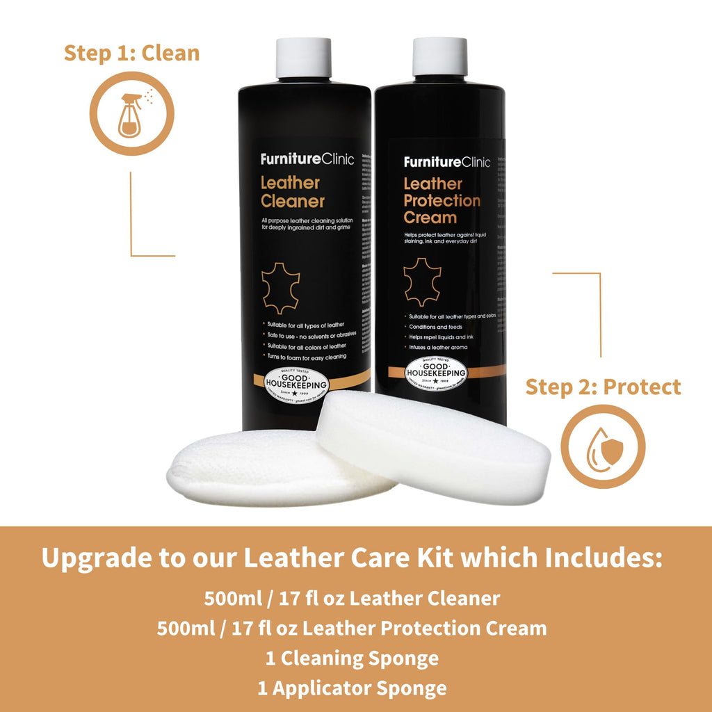 Furniture Clinic Leather Protection Cream | 2-in-1 Leather Conditioner & Waterproofing Protector for Furniture, Shoes, Car Seats & More | Prevent Stains while Nourishing | 17oz/ 500ml