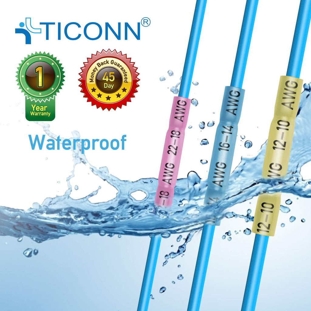 TICONN Blue 200PCS Heat Shrink Butt Wire Connector Kit, Insulated Waterproof Electrical Wire Crimp Terminals Butt Splice for Marine Automotive (Blue 200PCS)