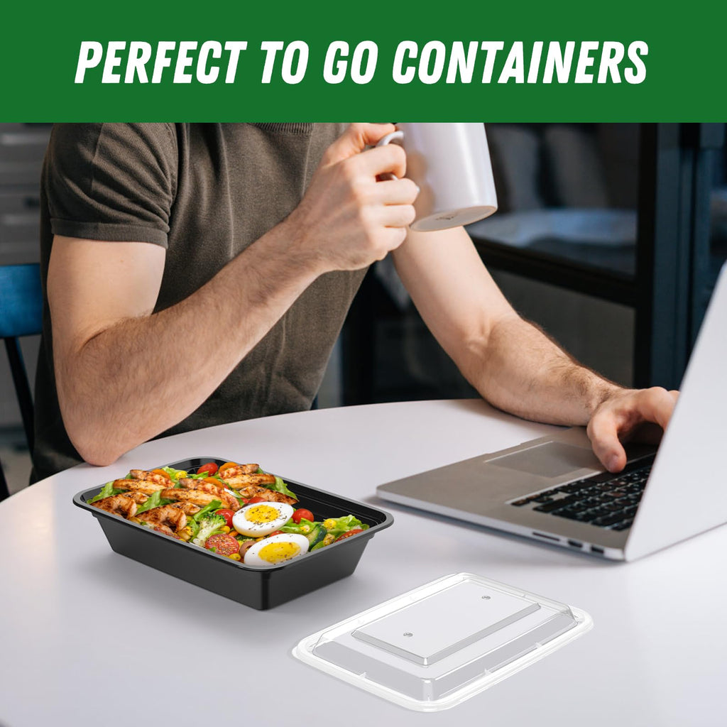 50 Pack (100-Piece) 32 oz Meal Prep Containers with Easy Open Lids, Black