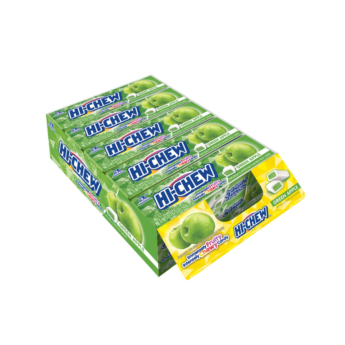 HI-CHEW Green Apple Sticks, 15-Pack, Unique Fun Soft & Chewy Taffy Candy, 1.76oz Each - Made with Immensely Juicy Fruity Flavors, Halloween Candy