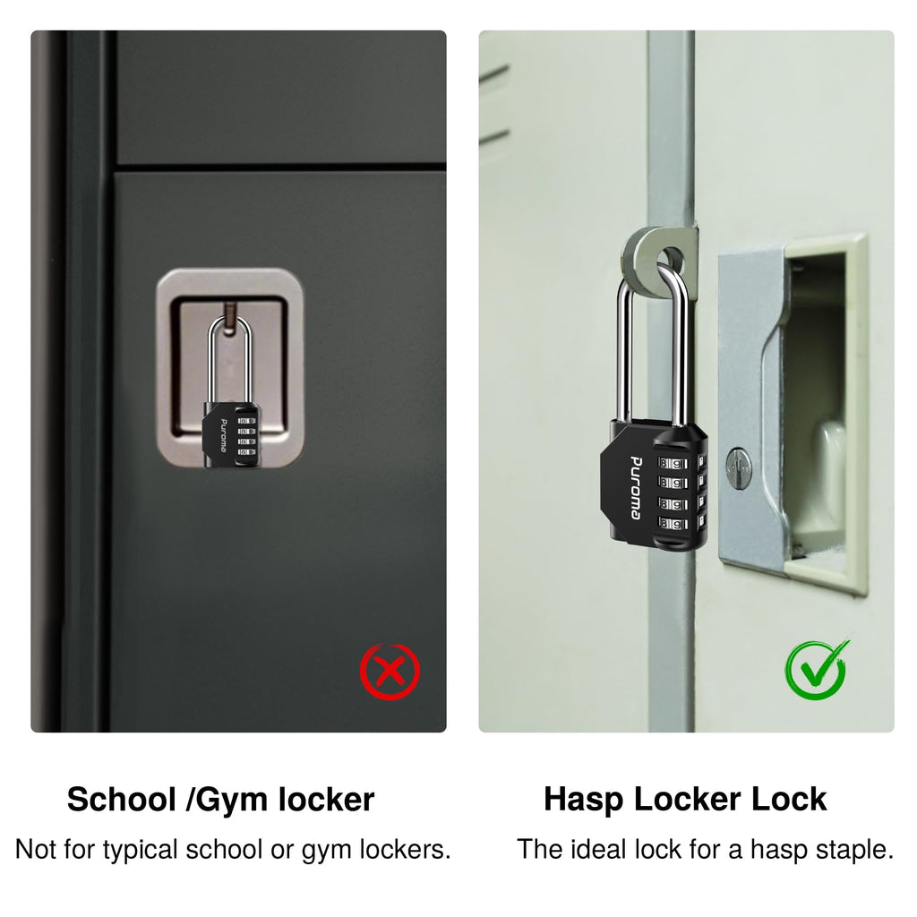 Puroma 4 Pack 2.6 Inch Long Shackle Combination Lock 4 Digit Outdoor Waterproof Padlock for Hasp Locker Lock, Sports Locker, Fence, Gate, Toolbox, Case, Hasp Storage, Cabinets (Black)
