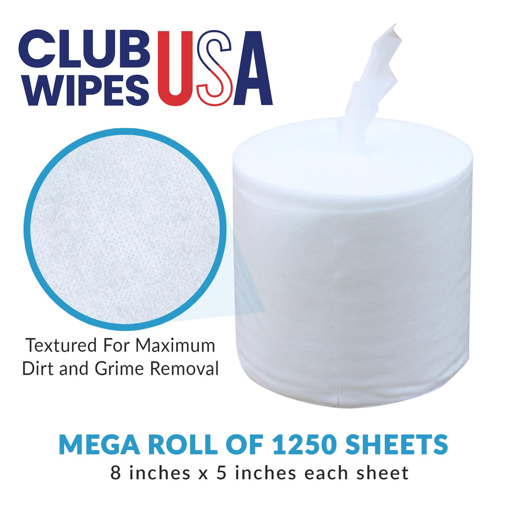 Club Wipes USA Sanitizing Wipes: 5000 Unscented Wipes (8" x 5"): 4 Refill Mega Rolls for Floor Stand and Wall Dispensers - For Gyms, Restaurants, Offices