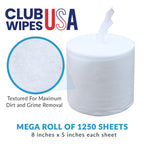 Club Wipes USA Sanitizing Wipes: 5000 Unscented Wipes (8" x 5"): 4 Refill Mega Rolls for Floor Stand and Wall Dispensers - For Gyms, Restaurants, Offices