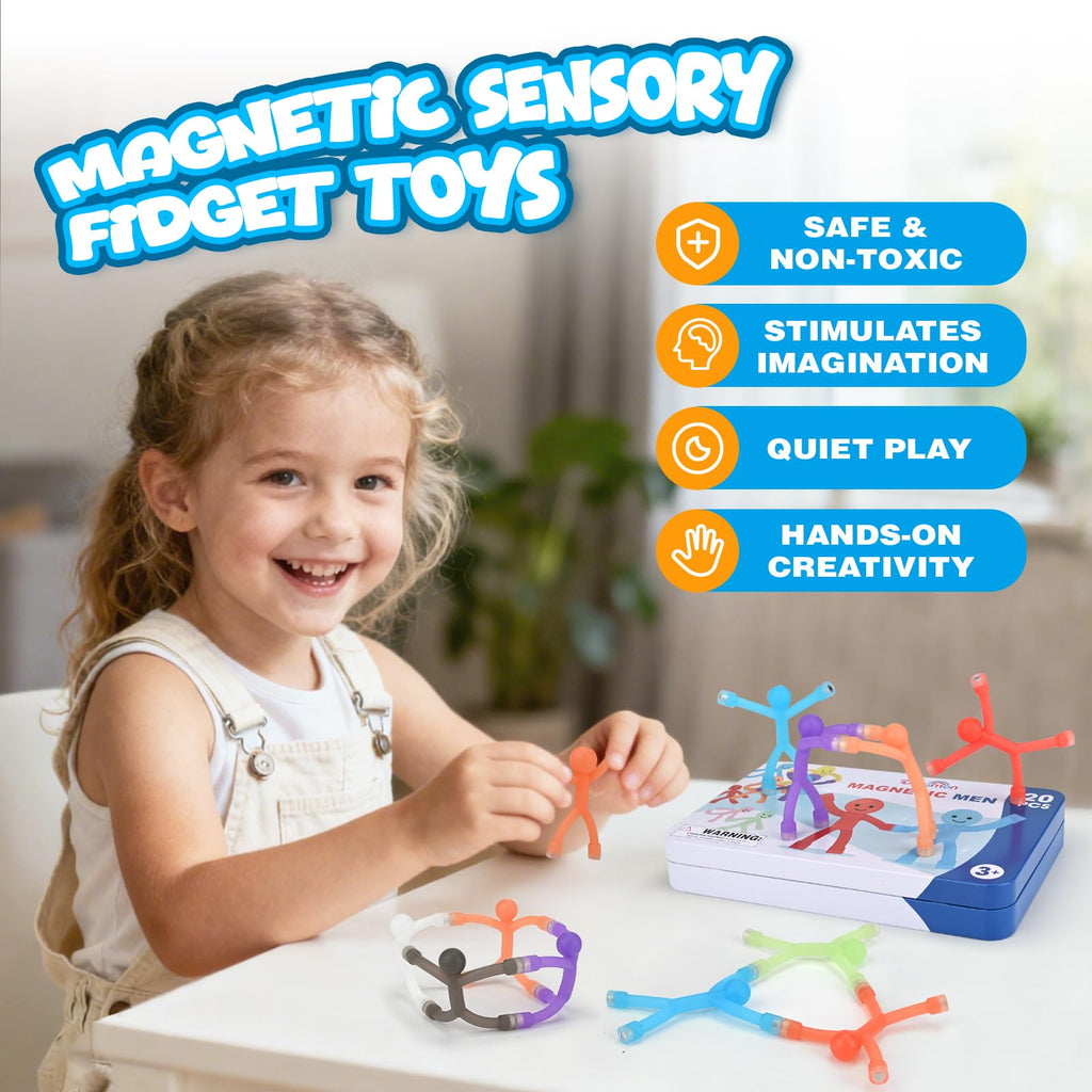 20Pcs Magnetic Travel Toys, Magnets Men for Kids with Portable Metal Box