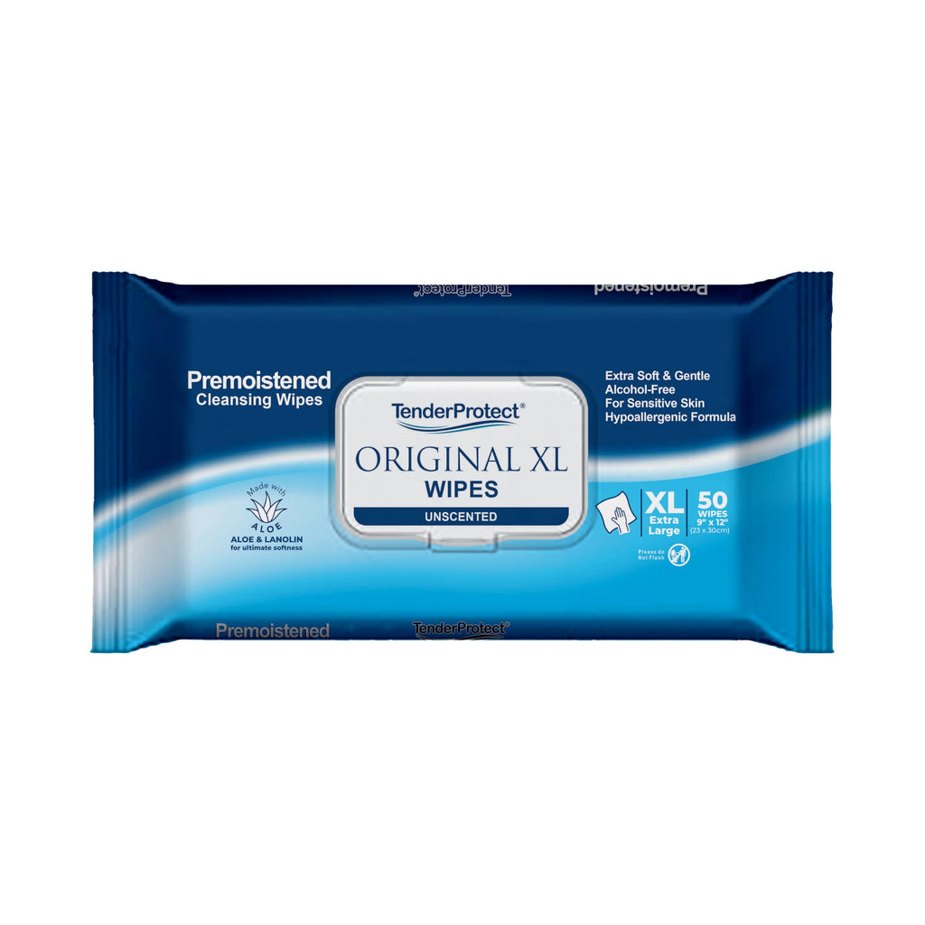 TenderProtect® Original XL Premium Adult Wipes (50/Pk), Extra-Large 9"x12" Wet Wipes with Aloe, Wash Cloths for Babies & Elderly, Incontinence, Hands & Body Cleaning