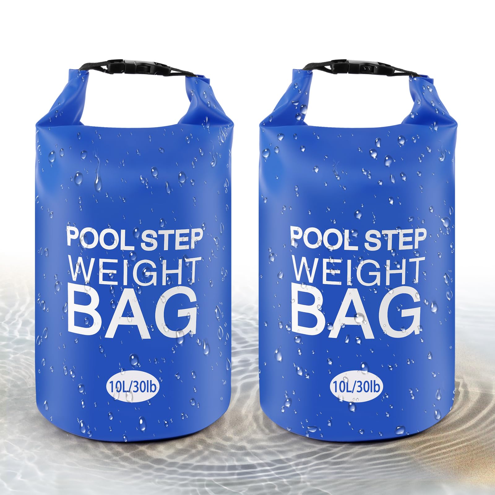 2 Pack 10L/30lb Universal Pool Step Weights 500D PVC Waterproof Swimming Pool Ladder Weights No Breaken Above Ground Pool Ladder Sand Bags, Foldable Pool Stair Weights for Pool Steps(Blue)