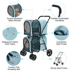 LPOTIUS Double Pet Stroller for Dogs and Cats with 2 Detachable Carrier, Quick-Folding Dog Stroller for Medium Small Dogs Cats, 4 Wheels, Light Blue