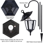 Dynaming 2 Pack Solar Flame Hanging Lights Outdoor, Halloween Solar Flickering Flame LED Garden Lanterns with 2 x 38 Inch Shepherd Hooks, Christmas Lighting for Lawn Patio Yard Pathway Driveway