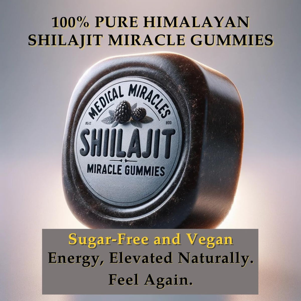 Medical Miracles Shilajit Sugar Free Energy Gummies 1000mg, Himalayan Mineral Complex with Fulvic Compounds, Vegan Chewable Supplement in Raspberry Watermelon Blend, 60 Count