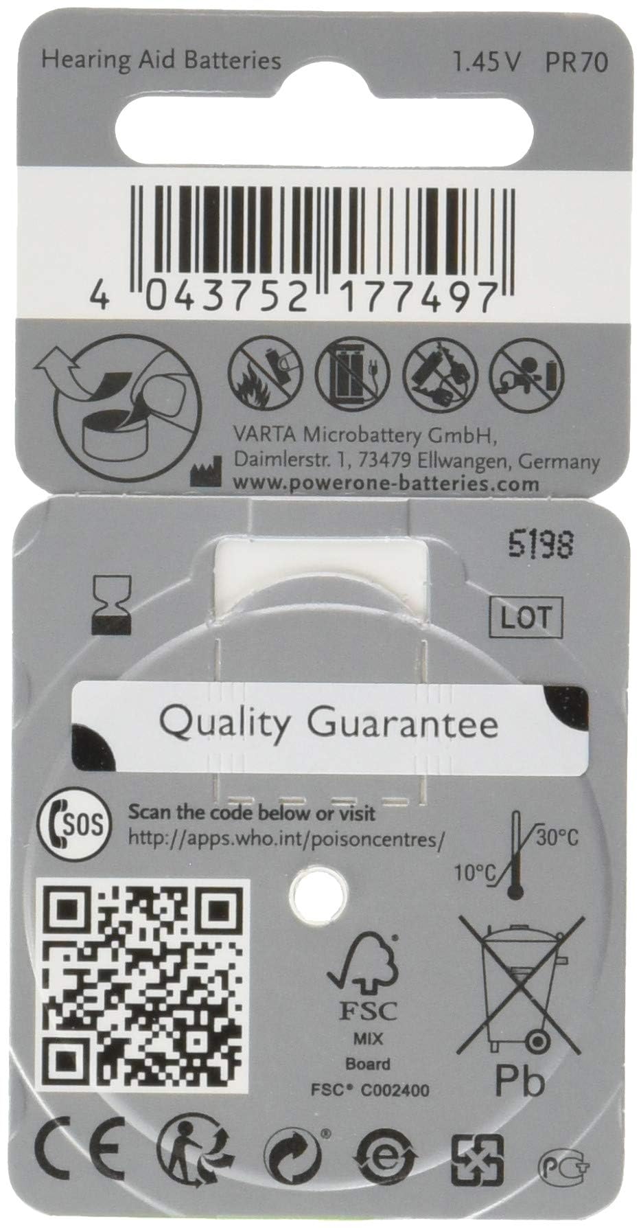 Varta Powerone P10 Mercury Free Hearing Aid Batteries Pack of 60