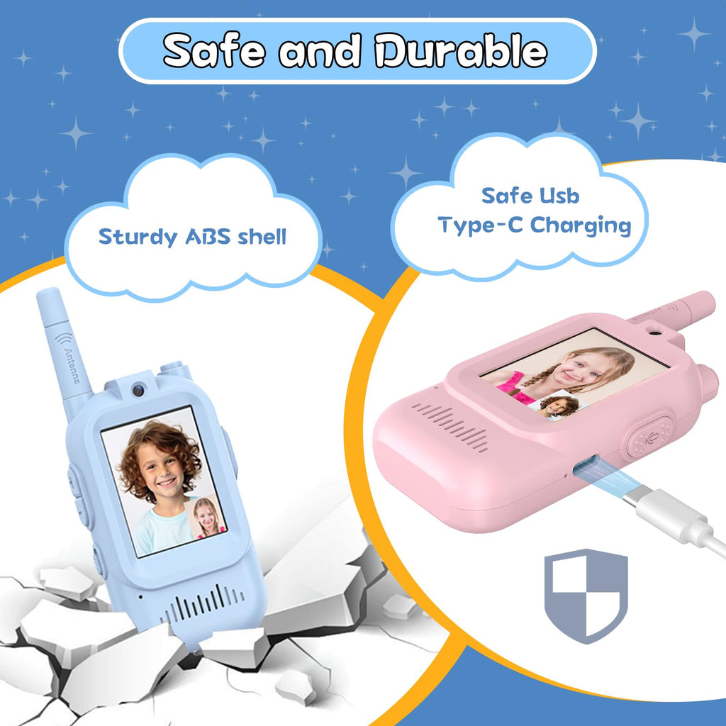Video Walkie Talkies for Kids, 2 Pack Rechargeable Two Way Radios