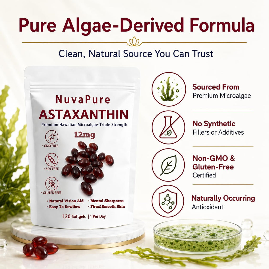 glowdrop NuvaPure Astaxanthin with MCT Oil, 12mg Per Serving, Astaxanthin from Microalgae, Antioxidant Supplement for Daily Wellness, 120 Softgels
