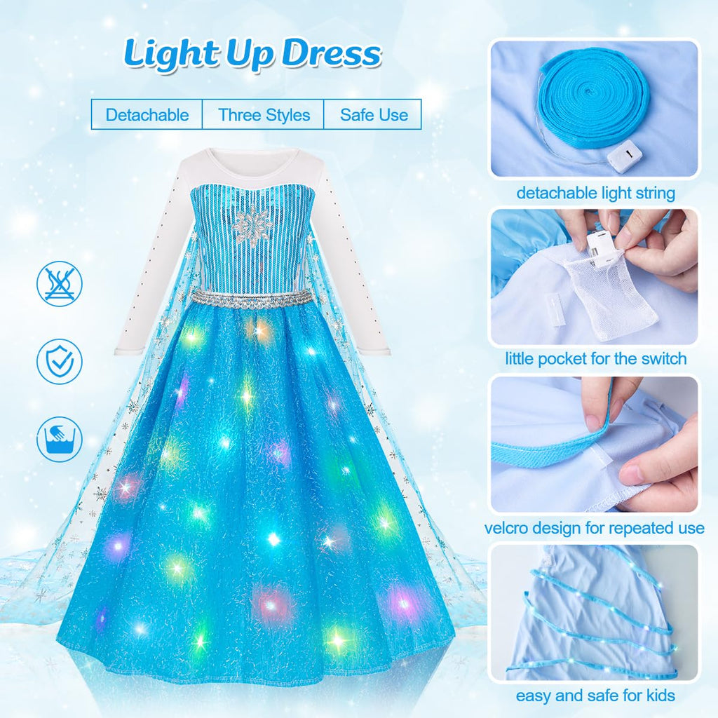 Meland Light Up Princess Dress for Girls Ages 3-10, Dress Up Toys Gift Set