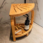 KingPavonini Bamboo Corner Shower Stool for Shaving Legs Foot Rest, Waterproof Bath Bench Seat with Storage Shelf for Bathroom Inside Shower, Hold Up to 450Lbs
