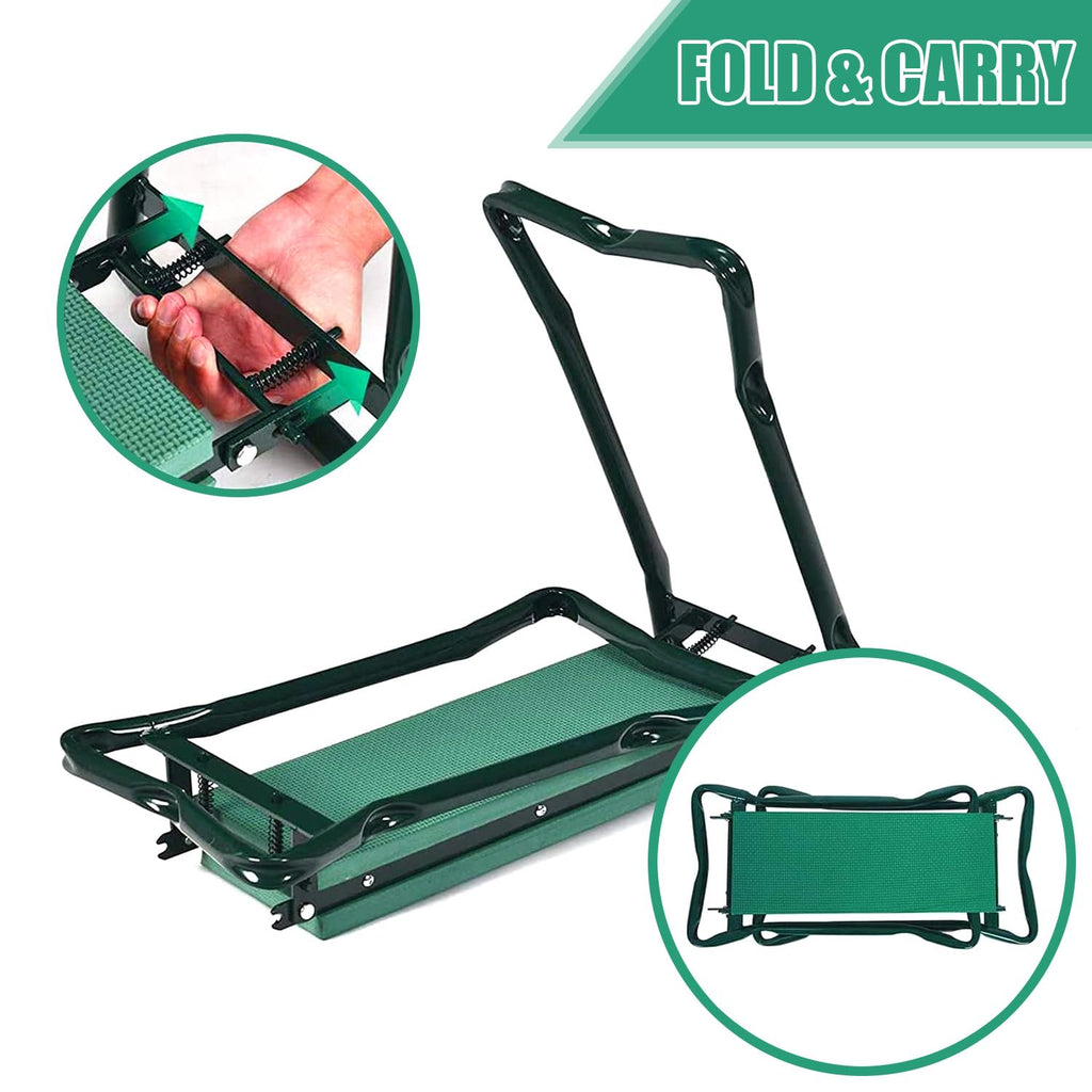 Heavy Duty Foldable Garden Kneeler and Seat with Tool Pouch, Green