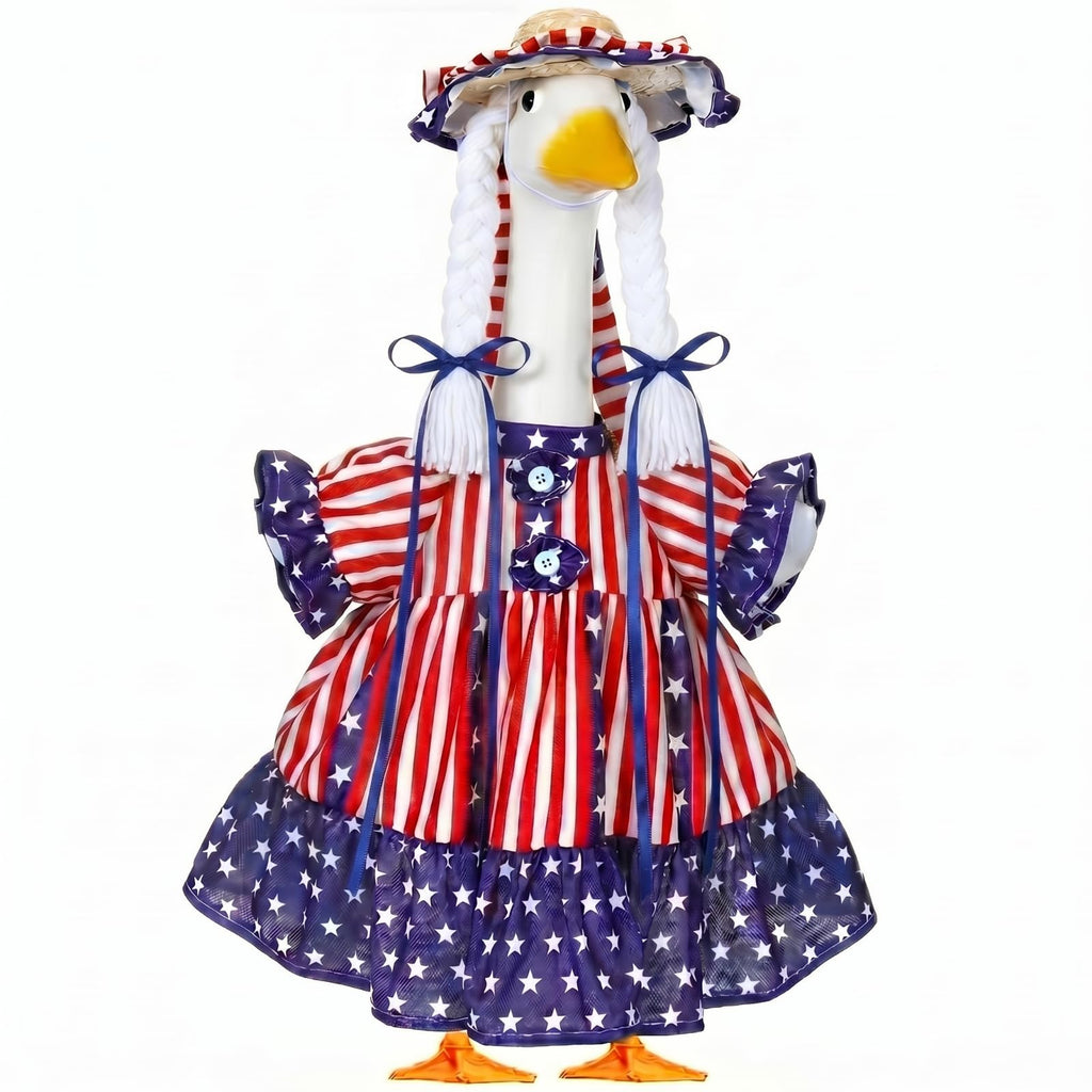 Sunnymove 4th of July Goose Outfit for 23'' Patriotic Porch Geese Costume for 250th Anniversary USA Outdoor Patio Lawn Decor (Red Blue White1)