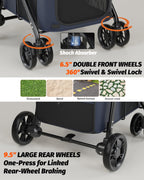 NUGUTIC Dog Stroller for Large & Medium Dogs, Pet Stroller for 2 Small Dogs Up to 80 Lbs, Extra Large Heavy Duty, Folding & Breathable, All-Terrain Wheels, Navy Blue