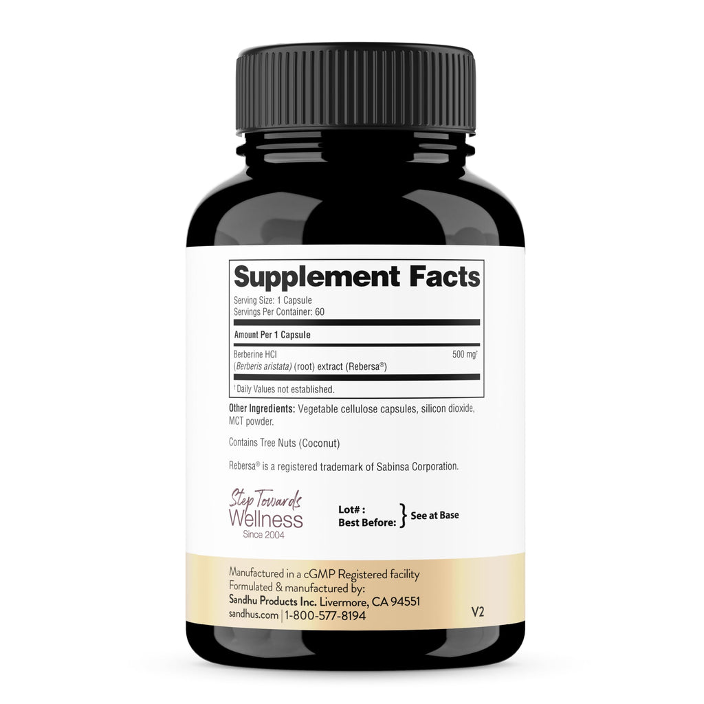 Sandhu's Berberine HCL Supplement 500mg per capsule with 97% Pure Berberis Aristata Extract| 60 count| Supports Weight Management & Healthy Energy levels| Made in USA, Vegetarian, Non-GMO, Gluten Free