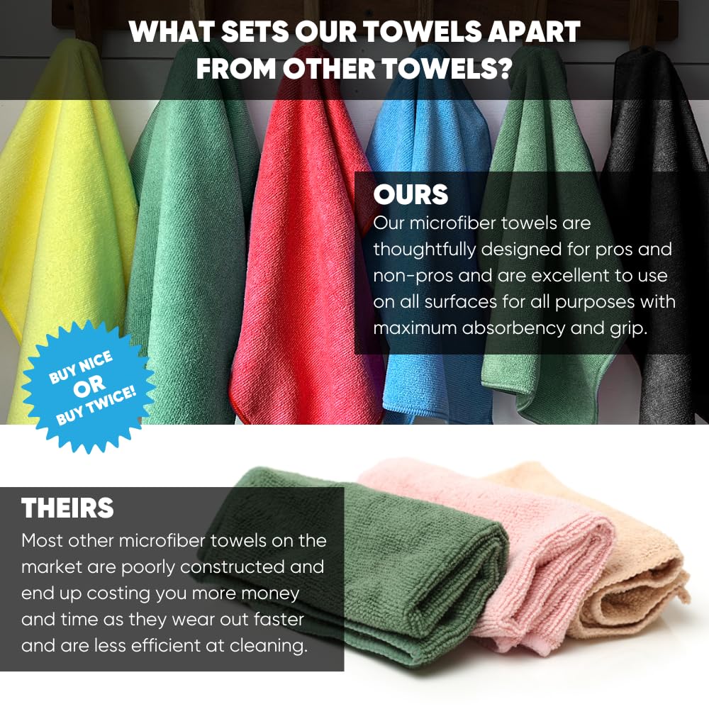 16" x 16" All Purpose Microfiber Towels - 50 Pack - Reusable Wash Cloths, Dust, Kitchen, Car, Shop Rags for Cleaning (Yellow)