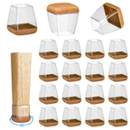16 Pack Chair Leg Floor Protectors for Hardwood Floors, Round Rubber Furniture Sliders, 360°Felt Pad Bottom Wrapped Thickening Silicone Furniture Legs Caps Covers(Square,Clear-Brown-M)