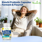 Kimchi Probiotic Capsules, Fermented Kimchi Powder with 10 Billion CFU Probiotics & Prebiotic Inulin, Gut Health & Digestive Support, Fermented Vegetable Superfood Supplement, 90 Vegan Capsules