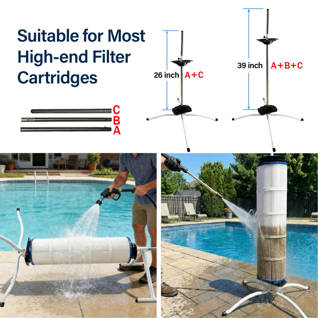 Vootenec Dual Vertical/Horizontal Pool Filter Cleaner Stand Tool - Boosts Cleaning Speed, Universal Fit for 3", 4", 6" Filter Cartridges