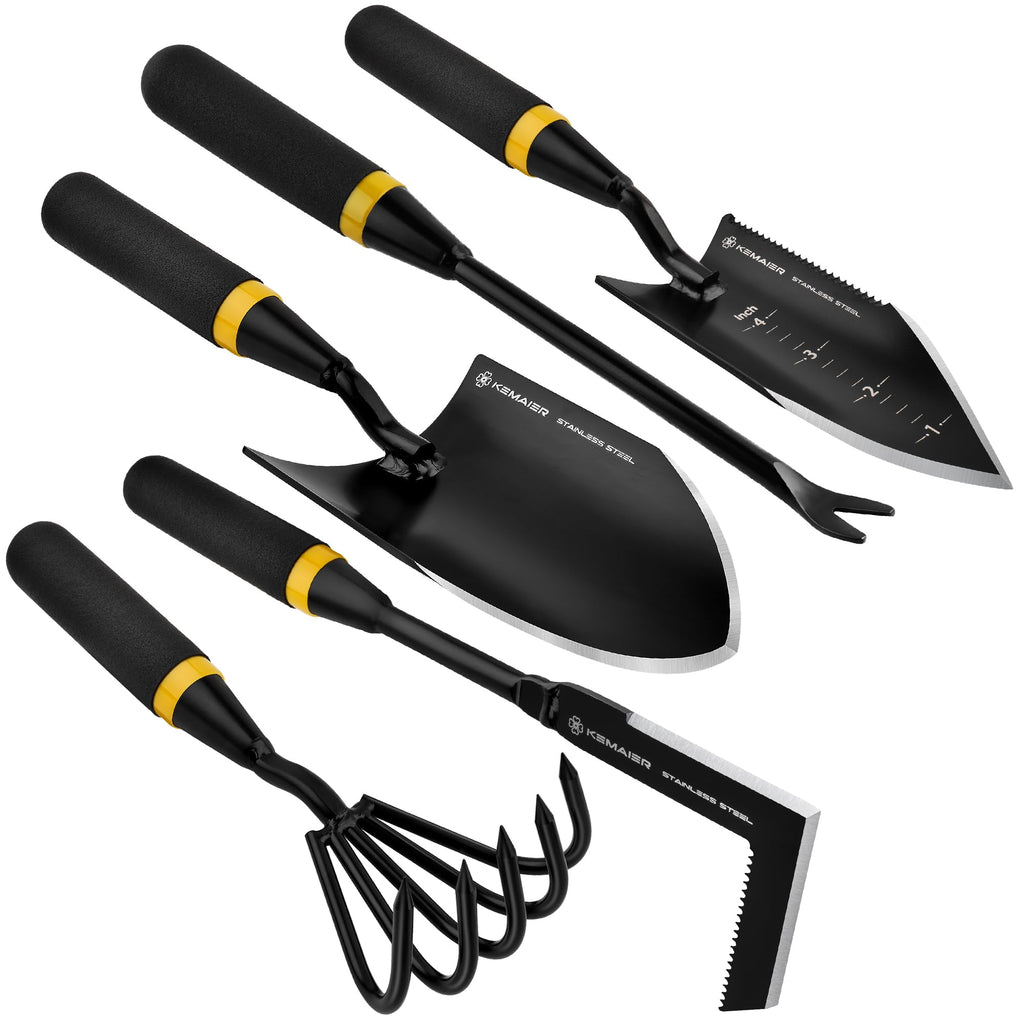 Kemaier 5-Piece Garden Tool Set, Heavy-Duty Stainless Steel Premium Tools
