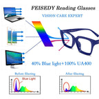 FEISEDY Square Blue Light Blocking Reading Glasses Anti Glare Digital Eyestrain Reader B2479 Blue 1.75x