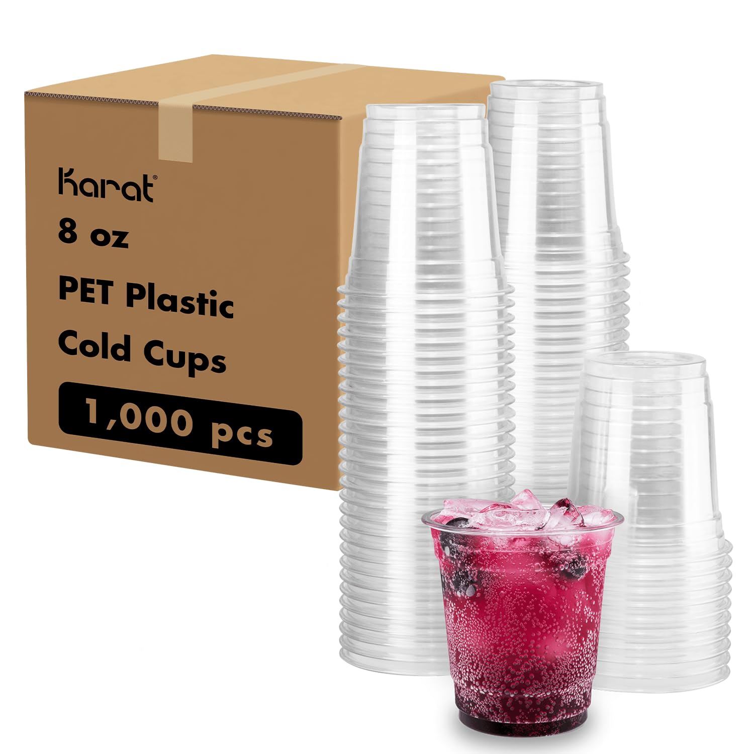 Karat [1000 ct] 8oz Plastic Cups, Clear Disposable Cold Cup for Iced Coffee, Soda, and Juice | 78mm (C-KC8)