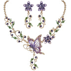 EleQueen Women's Butterfly Flower Leaf Purple Necklace Earrings Set