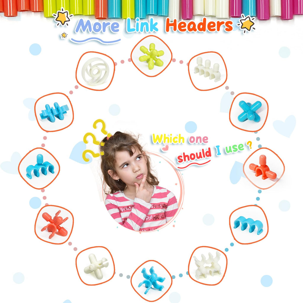 Straw Constructor STEM Building Toys Macaron 600Pcs Interlocking Gear Toy Sets for Kindergarten Classroom, Engineering Thin Tube Blocks for 3 4 5 6 7 Years Kids Toy for Boys and Girls Gift