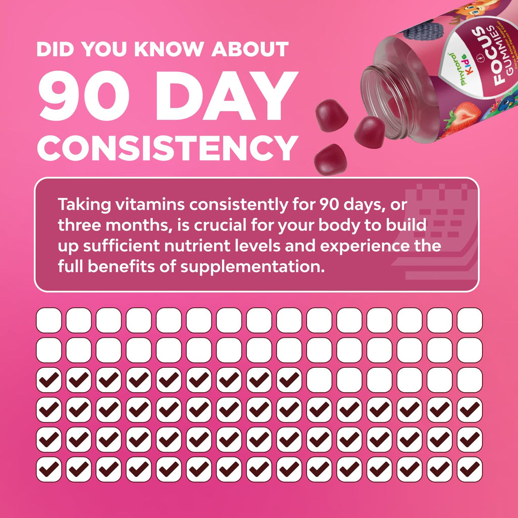 Phytoral Vegan Kids Focus Gummies - Potent Chewable Brain Support for Children - Enhances Concentration & Memory - Calming Supplements & Focus Gummies for Kids - Non-GMO & Gluten-Free - 120 Count