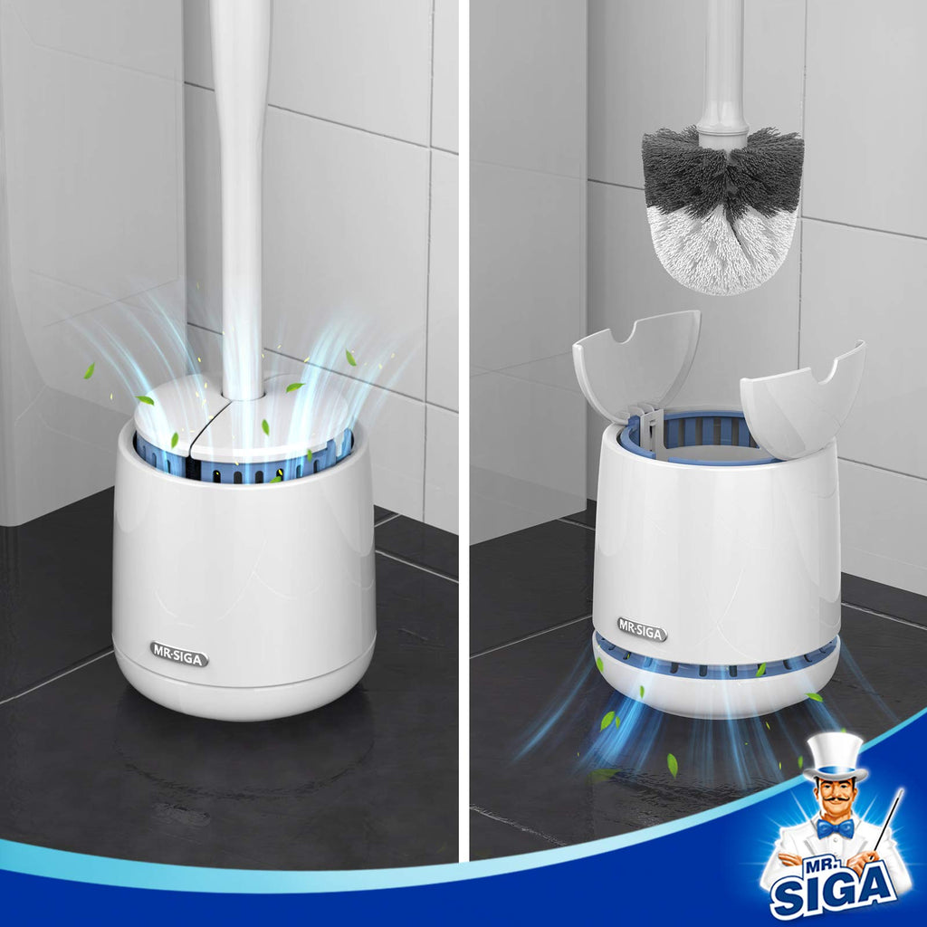 MR.SIGA Toilet Bowl Brush and Holder, Sturdy Long Handle, White, 1 Pack