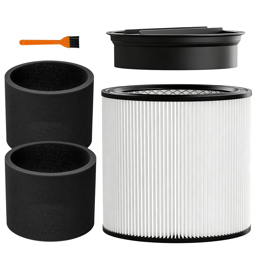 90304 Replacement Filter, 90585 Foam Sleeve Compatible with shopvac filter 90304 90350 90333 90585, Fits Most 5 Gallon and Above Wet Dry Vacuum Cleaner (1 Filters+1 Lid+2 Foam Sleeve Filter+1 Brush)